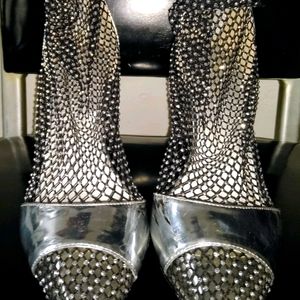 Silver Studded Mesh Heels